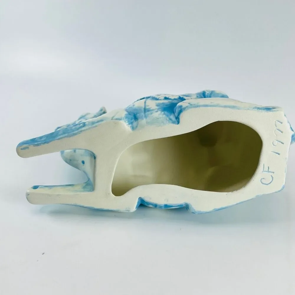 Holland Ceramic Nativity Kneeling Camel Figurine 6in Blue White Speckled Vintage